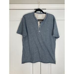Billy Reid Birds Eye Short Sleeve Henley Pullover Shirt Blue Gray Mens Medium